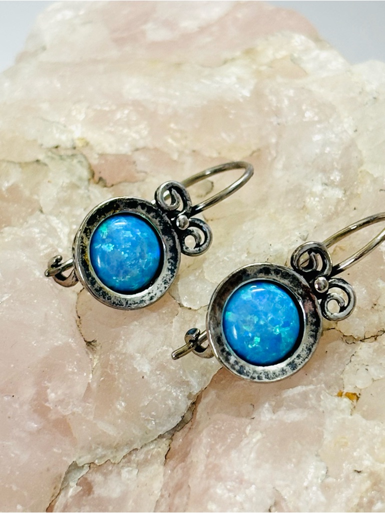 Vintage Blue Fire Opal 925 Sterling Silver Earrings 85$